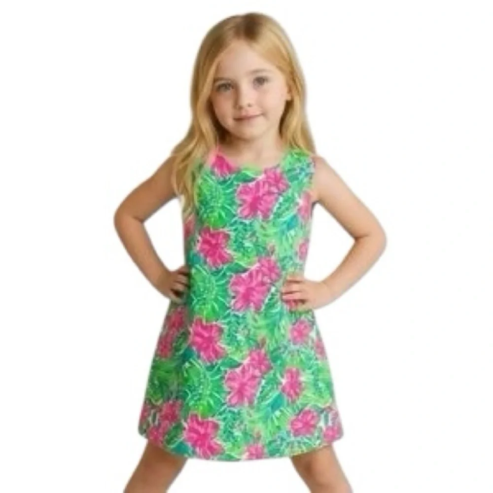 Tommy Bahama Toddler Girls Green & Pink Floral Print Sleeveless Dress 3T